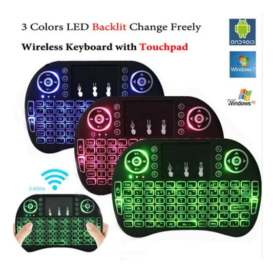 Mini Wireless Keyboard RF500 with 3 Color RGB Backlit, 2.4GHz Wireless Mini Keyboard Controller with Touchpad Mouse Combo, Compatible with Android TV Box, IPTV, HTPC, Smart TV, PC, etc